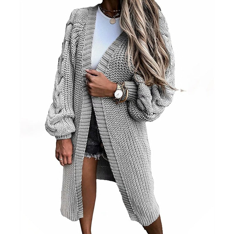 Damen Grobstrick-Cardigan mit voluminösen Ärmeln und offenen Fronten