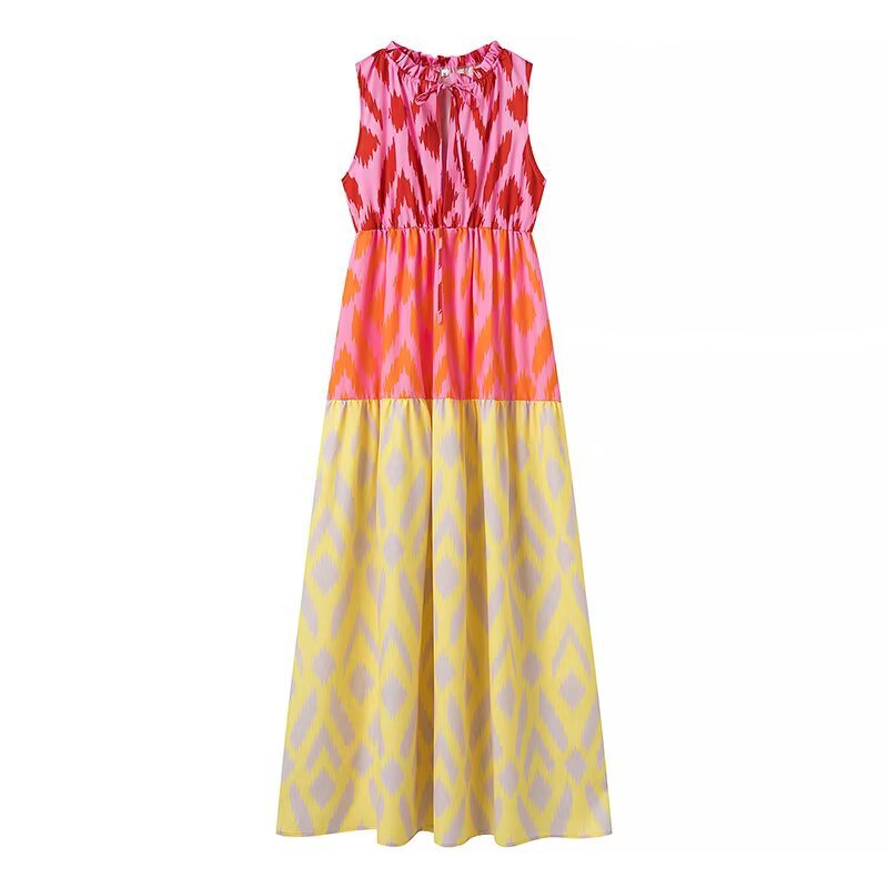 Damen Maxikleid mit buntem Muster und lässigem Schnitt R&B