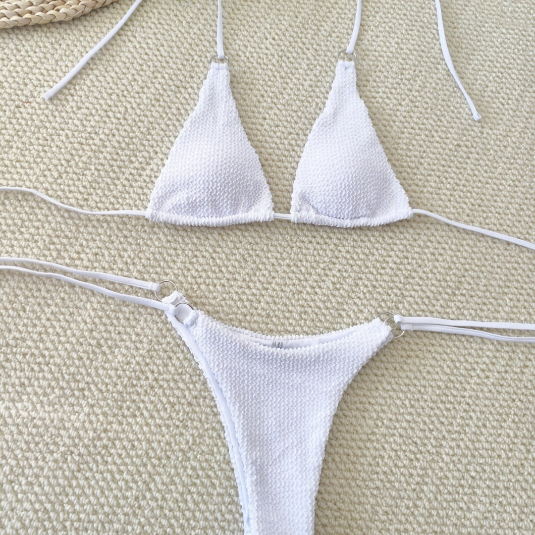 Damen Triangel-Bikini mit strukturiertem Gewebe und eleganten Ringverzierungen R&B