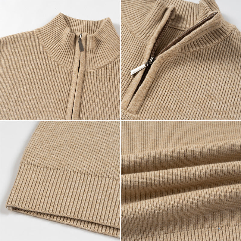 Herren modischer Strickpullover mit halbem Reißverschluss und strukturiertem Muster R&B