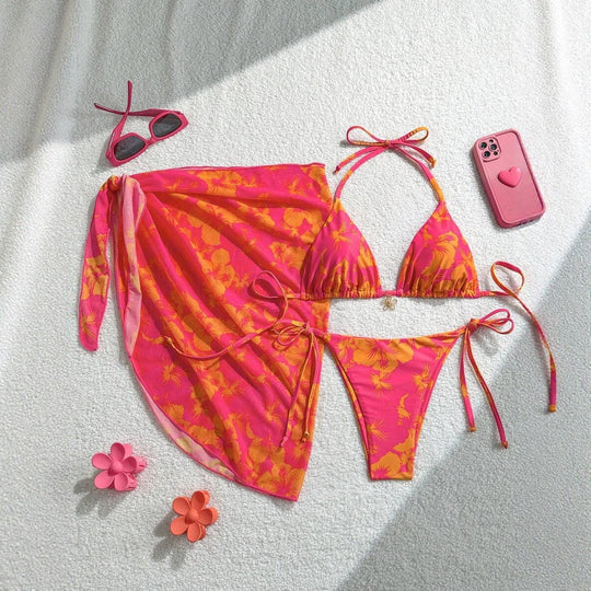 Damen Triangel-Bikini-Set mit verstellbaren Trägern und Wickeltuch R&B