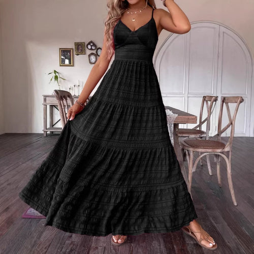 Damen Maxikleid mit schwingendem Rock und zarten Spaghettiträgern R&B