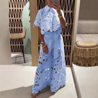 Damen Set im modernen Blumendesign mit cropped Bluse und Maxi-Rock R&B