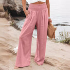 Damen weite Sommerhose mit hohem Bund und eleganten Falten R&B