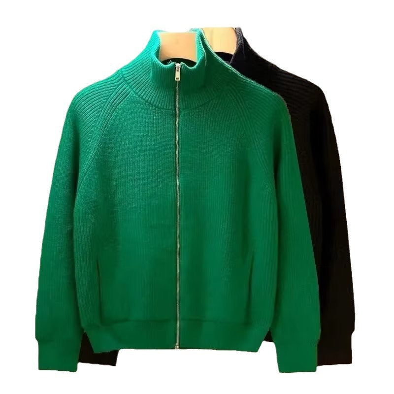 Herren hochwertige Strickjacke mit hohem Kragen und praktischen Reißverschluss R&B