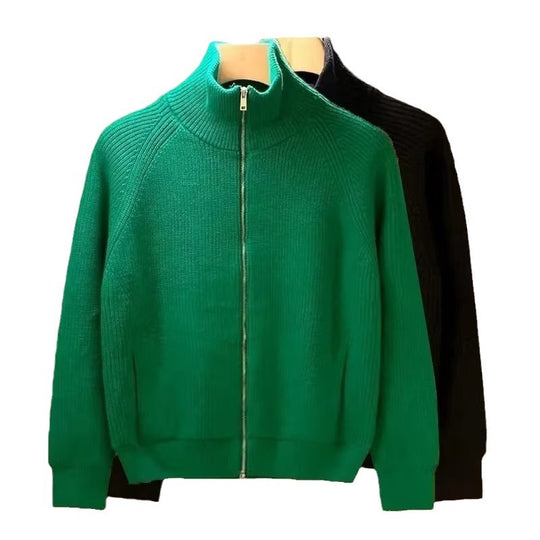 Herren hochwertige Strickjacke mit hohem Kragen und praktischen Reißverschluss R&B