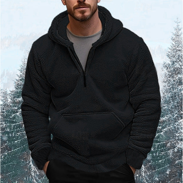 Herren Kuscheliger Fleece-Hoodie mit halblangem Reißverschluss R&B