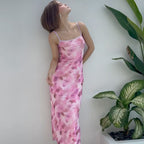 Damen Maxikleid mit floralen Muster und verstellbaren Spaghetti-Trägern EB