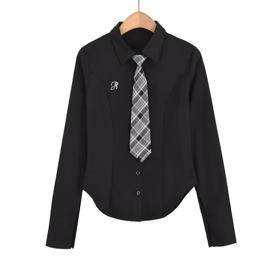 Damen klassische Bluse mit eleganter Krawatte R&B