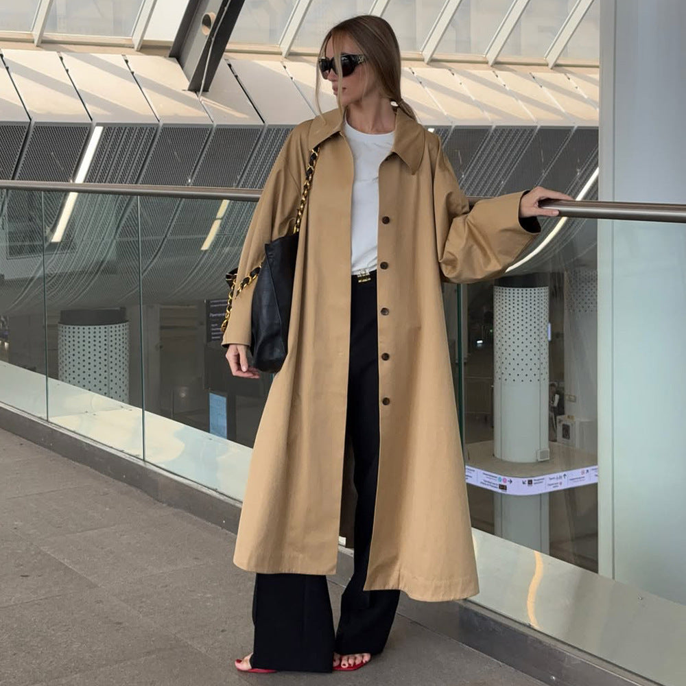 Damen Modischer Oversized-Trenchcoat mit breitem Kragen und Knopfleiste R&B