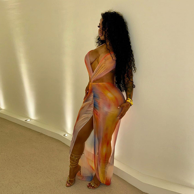 Damen Maxikleid mit raffinierten Drapierungen und tiefem Schlitz R&B