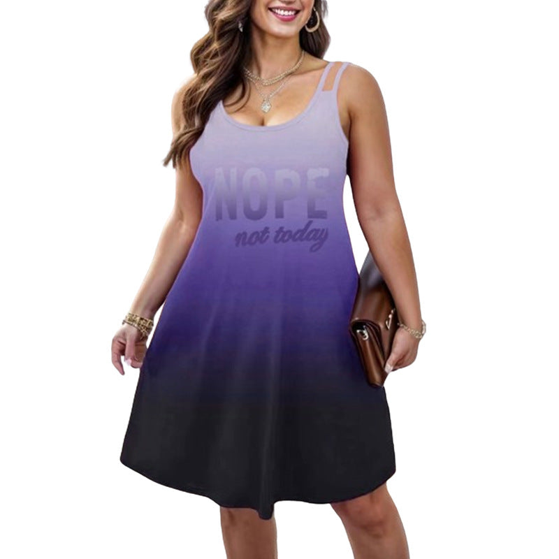Damen ärmelloses Sommerkleid mit großzügigem V-Ausschnitt und trendigem Farbverlauf R&B