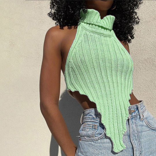 Damen cropped Stricktop mit hohem Kragen R&B