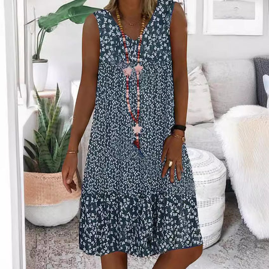 Damen luftiges Freizeitkleid mit verspieltem Blumenmuster und fließender Silhouette R&B