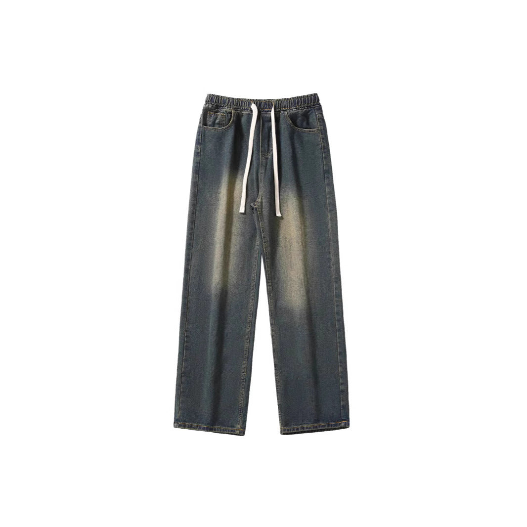 Damen Weite Denim-Hose mit elastischem Bund und regulierbarem Kordelzug