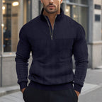 Herren Strickpullover mit halbem Reißverschluss und strukturierter Oberfläche R&B