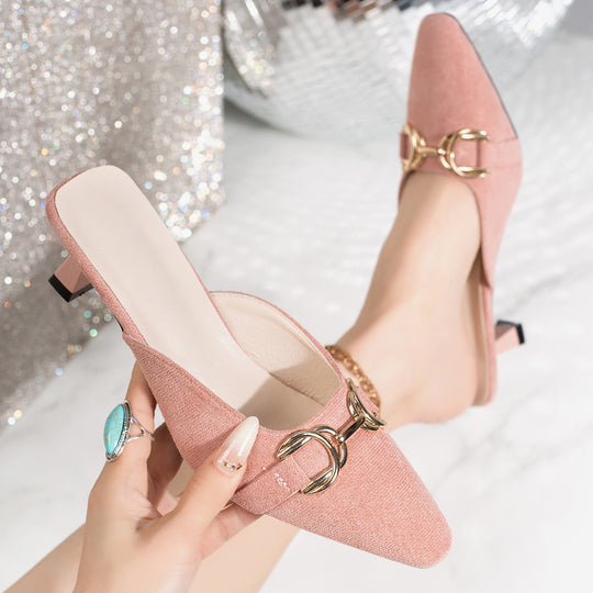 Damen elegante Mules mit modischem Metallakzent R&B