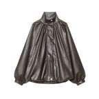 Damen Kunstlederjacke mit voluminösen Ärmeln und gewelltem Design R&B