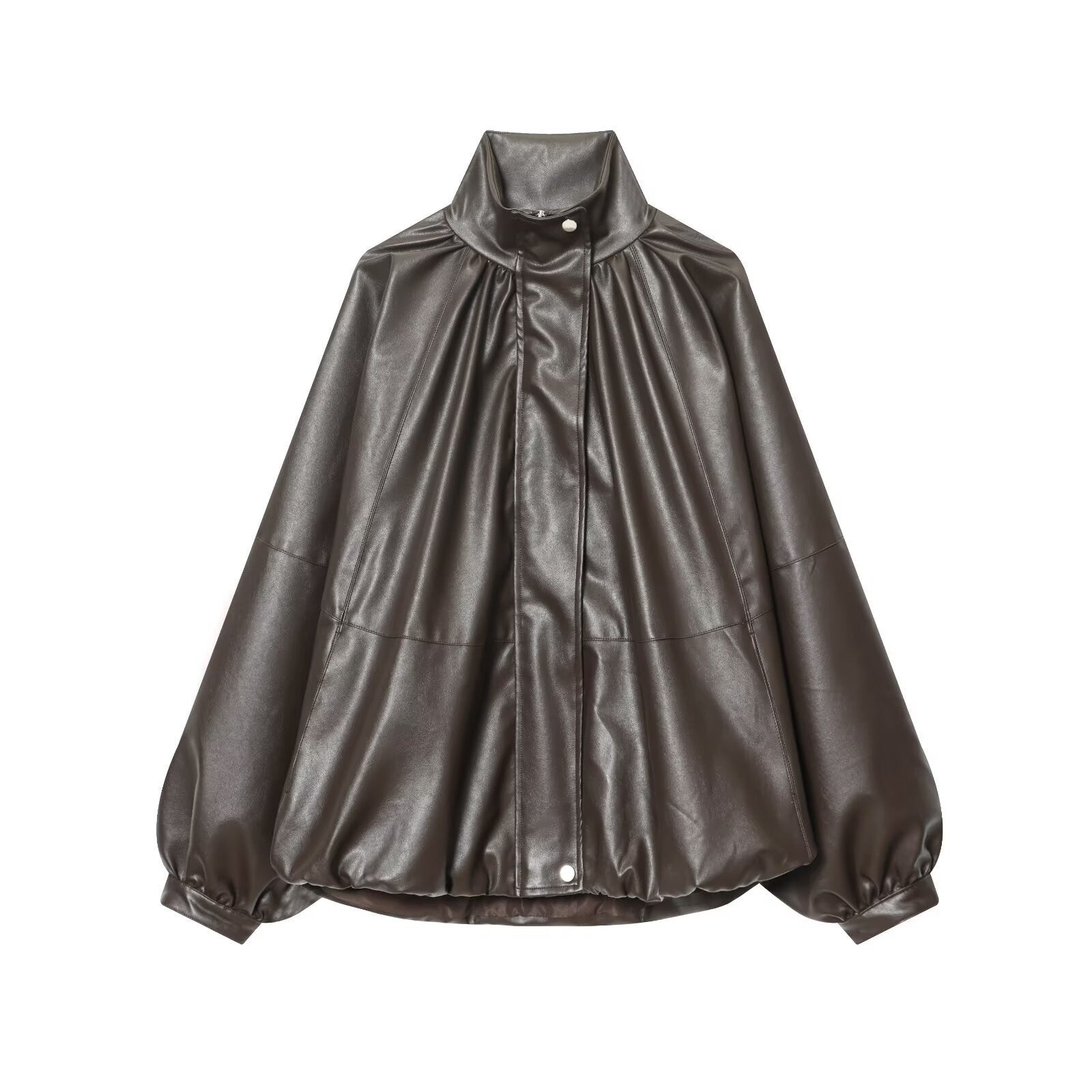 Damen Kunstlederjacke mit voluminösen Ärmeln und gewelltem Design R&B
