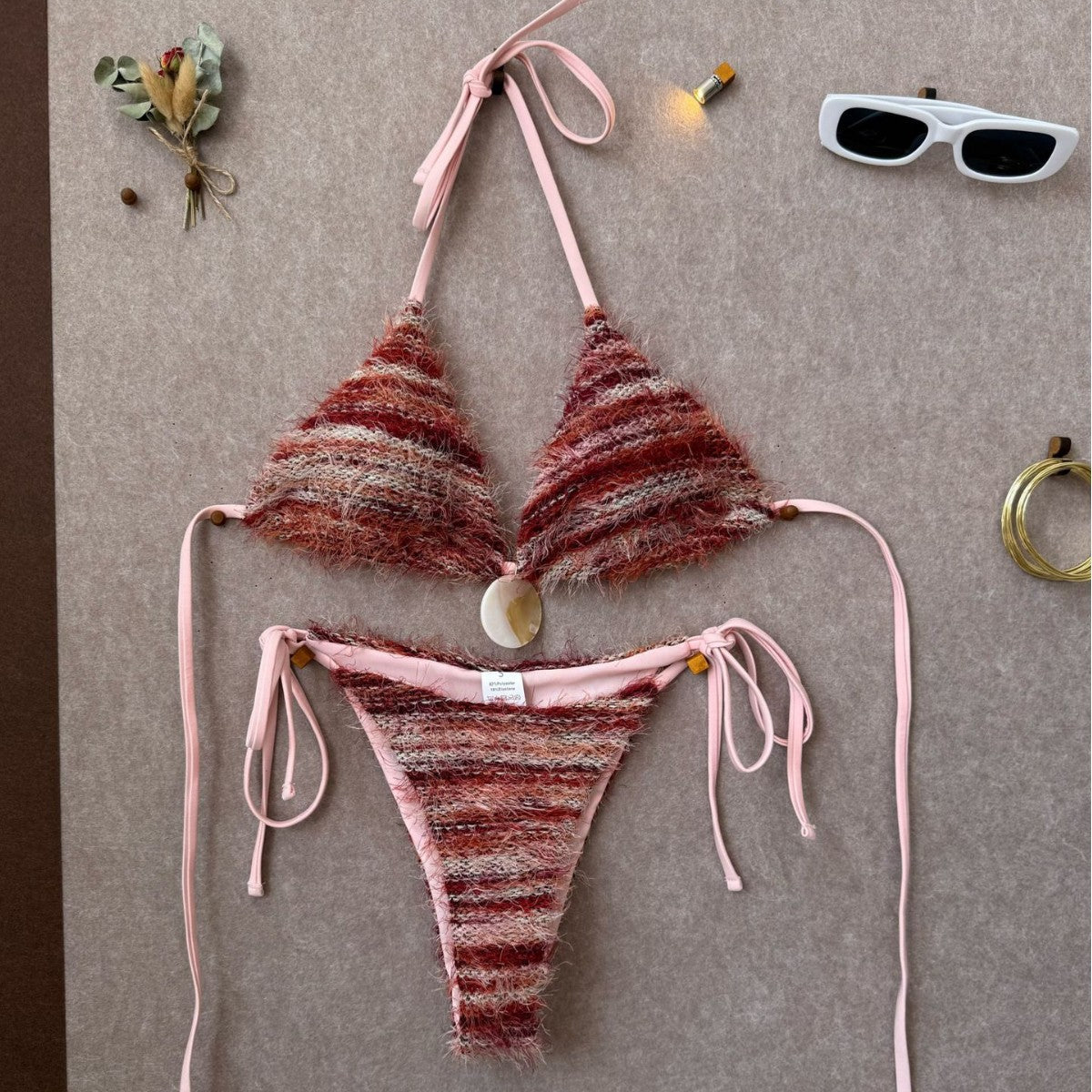 Damen Triangel-Bikini mit kunstvollem Strickdesign R&B