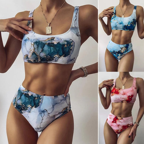 Damen Asymmetrisches Bikini-Set mit geknotetem Oberteil R&B
