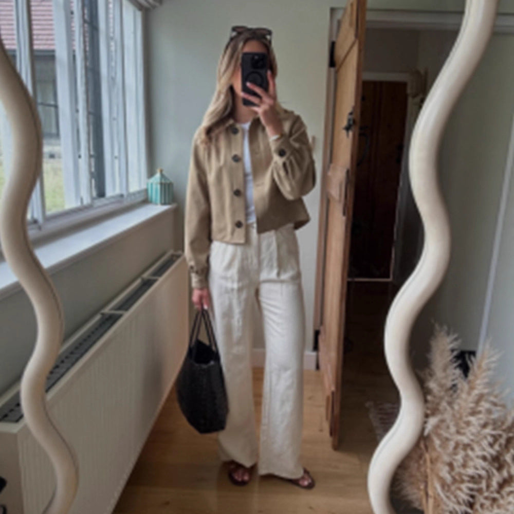 Damen lässige cropped Jacke mit geschmackvollen Knopfdetails R&B