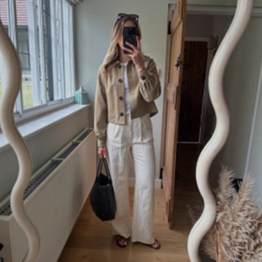 Damen lässige cropped Jacke mit geschmackvollen Knopfdetails R&B