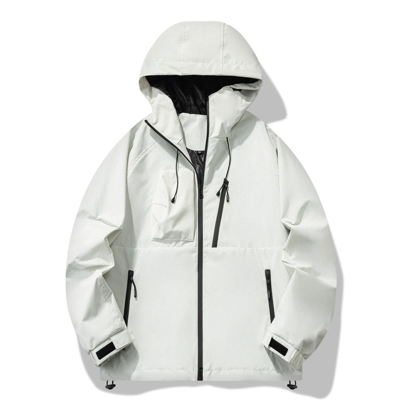 Herren wasserabweisende Outdoor-Jacke mit verstellbarer Kapuze und funktionalen Reißverschlusstaschen R&B