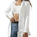 Damen Elegante Longjacke mit strukturiertem Design und dekorativen Knopfdetails R&B