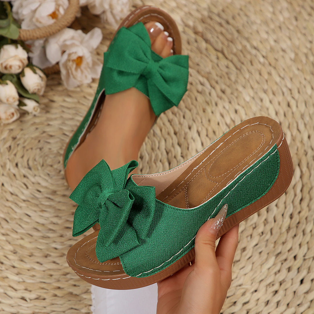 Damen Wedge-Pantoletten mit dekorativem Schleifen-Design und rutschfester Sohle R&B