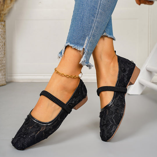 Damen Ballerinas mit zarter Spitzenapplikation und romantischen Blumenmotiven R&B
