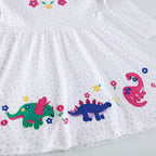 Mädchen Baumwollkleid mit buntem Dinosaurier- und Blumenmotiv R&B