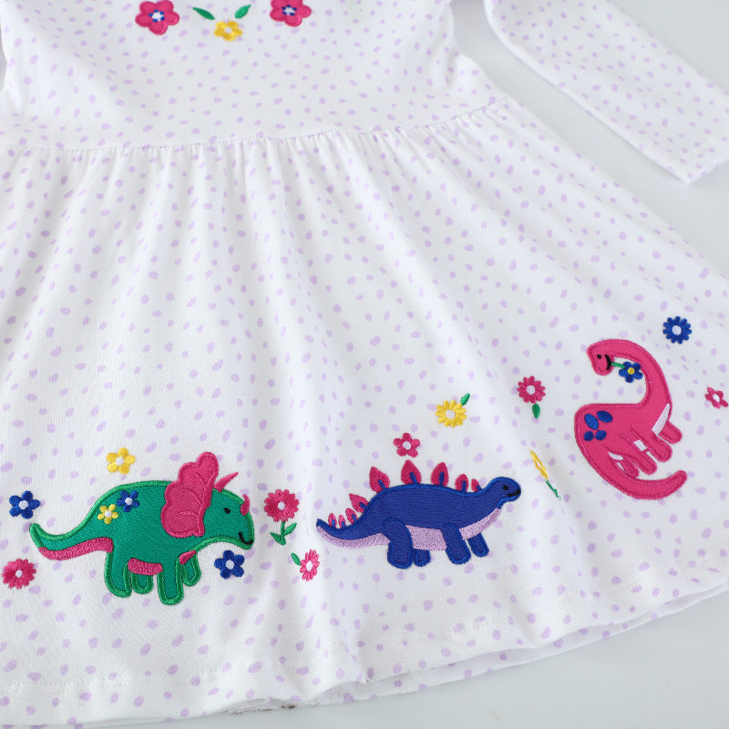 Mädchen Baumwollkleid mit buntem Dinosaurier- und Blumenmotiv R&B