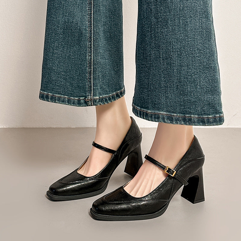 Damen elegante Mary Jane Pumps mit stabiler Blockabsatz R&B