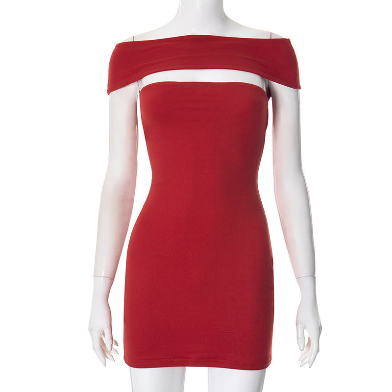 Damen figurbetontes Minikleid mit trägerlosem Design und seitlicher Raffung R&B