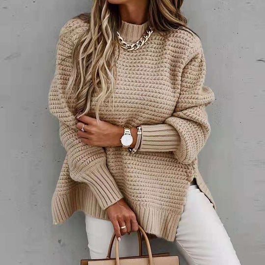 Damen Strickpullover mit offenem Schnitt und strukturiertem Muster R&B