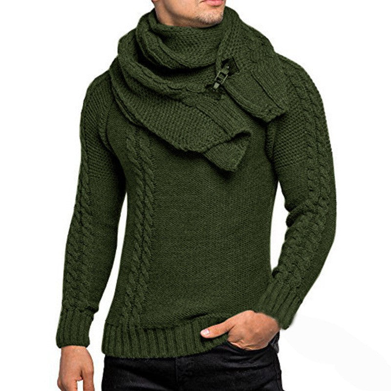 Herren Strickpullover mit integriertem Schal R&B