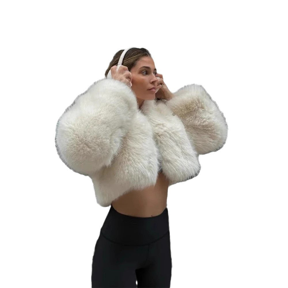 Damen Flauschige Kurzjacke mit voluminösen Ärmeln R&B