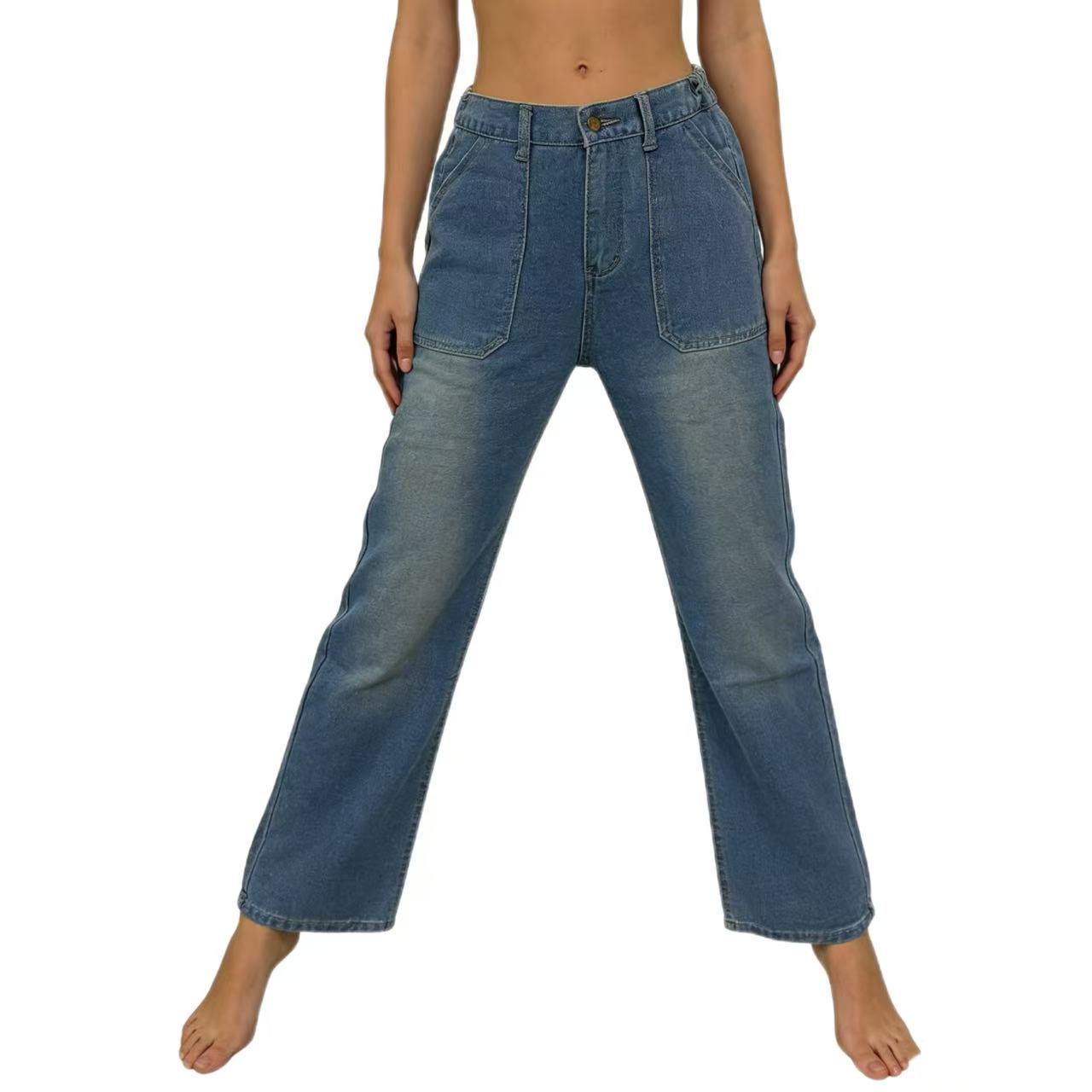 Damen Lockere Jeans mit hohem Bund und großen Taschen