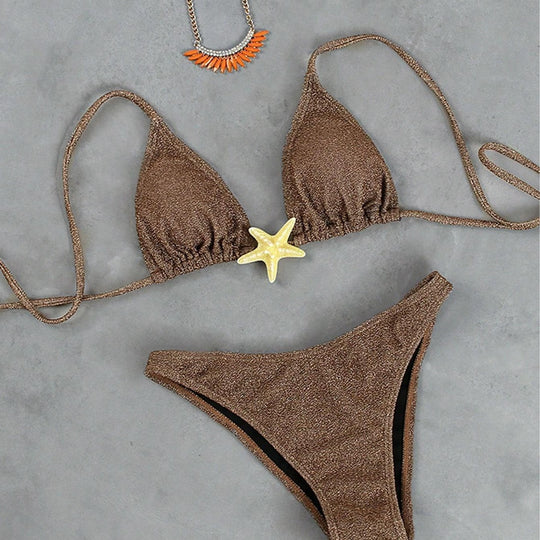 Damen Triangel-Bikini mit funkelndem Glitzereffekt und charmantem Stern-Detail R&B