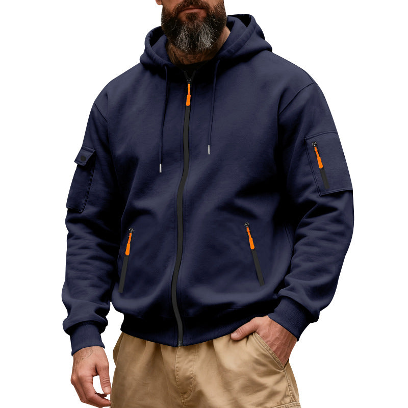 Herren nan funktionale Kapuzen-Sweatjacke mit durchgehendem Reißverschluss und Armtasche R&B