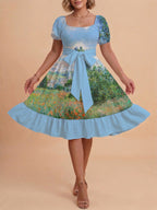 Damen schickes Glitzerkleid mit tailliertem Schnitt und Rüschensaum EB