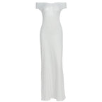 Damen Elegantes Maxikleid mit schulterfreiem Design und punktuellem Muster R&B