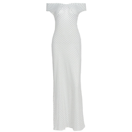 Damen Elegantes Maxikleid mit schulterfreiem Design und punktuellem Muster R&B