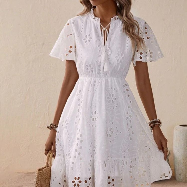 Damen Freizeitkleid mit Lochmuster und lockerer Passform R&B