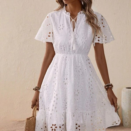 Damen Freizeitkleid mit Lochmuster und lockerer Passform R&B