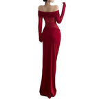 Damen Off-Shoulder Maxikleid mit figurbetonendem Design und Raffung R&B
