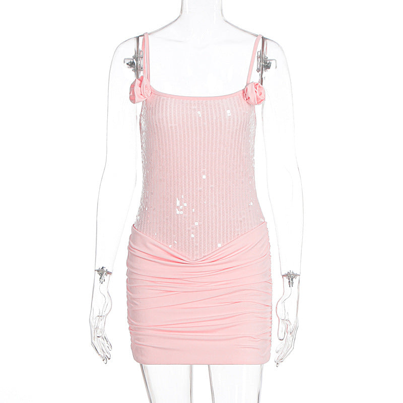Damen Minikleid mit Paillettenverzierung und Rüschendetails R&B