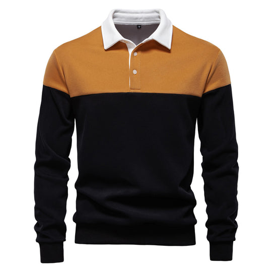 Herren nan sportlich-elegantes Langarm-Polo im Rugby-Stil mit kontrastierendem Kragen und breitem Brustpaneel R&B