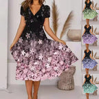Damen A-Linie Sommerkleid mit V-Ausschnitt und floralen Akzenten R&B